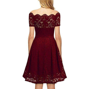 Planet Gates Burgundy / S Vintage Dress 2018 Short Sleeve a-Line Off Shoulder Dresses Elegant Embroidery Evening Party Dress Christmas Vestidos