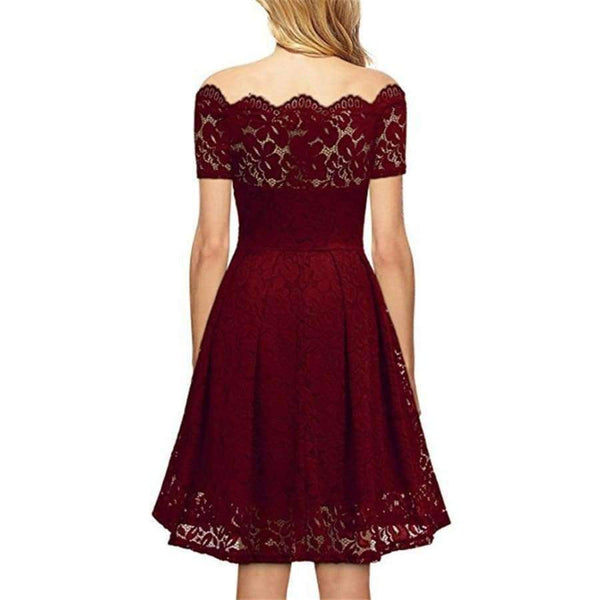 Planet Gates Burgundy / S Vintage Dress 2018 Short Sleeve a-Line Off Shoulder Dresses Elegant Embroidery Evening Party Dress Christmas Vestidos