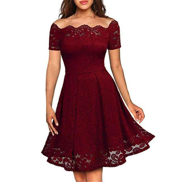 Planet Gates Burgundy / S Vintage Dress 2018 Short Sleeve a-Line Off Shoulder Dresses Elegant Embroidery Evening Party Dress Christmas Vestidos