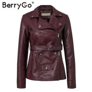 Planet Gates Burgundy / S Wine red moto faux leather jacket women PU zipper belt motorcycle jackets coat 2018 Winter coat punk jacket female