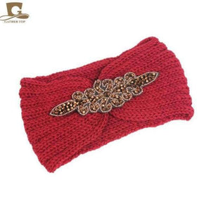 Planet Gates burgundy / Size fits all New Women knitted headband Metal Jewel Accessory Winter Floral Turban crochet headwrap Beanie Headband hair accessories