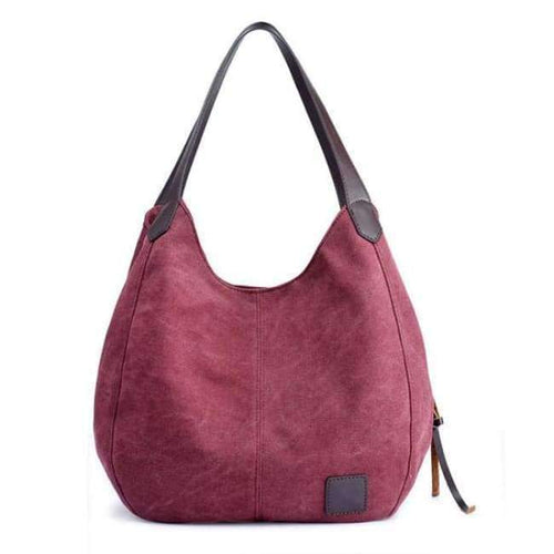 Planet Gates Burgundy Women's Canvas Handbags High Quality Female Hobos Single Shoulder Bags Vintage Solid Multi-pocket Ladies Totes Bolsas