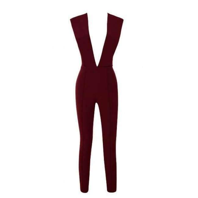 Planet Gates Black / XS / United States New Arrival Summer Jumpsuits for Women 2018 Gray Deep v Neck Fitted Elegant White Sexy Bodycon Jumpsuit Clubwear