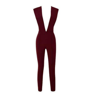 Planet Gates Burgundy / XS / United States New Arrival Summer Jumpsuits for Women 2018 Gray Deep v Neck Fitted Elegant White Sexy Bodycon Jumpsuit Clubwear