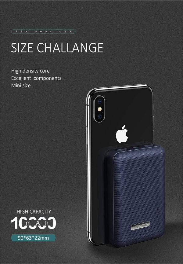 Planet Gates Business Black USAMS Ultra-mini Light 10000mah Power Bank Dual USB Portable Powerbank 5V 2A Fast Phone External Battery for iPhone X~5 Samsung