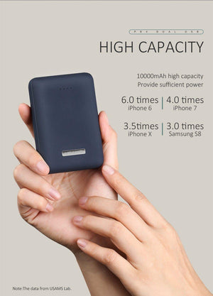 Planet Gates Business Black USAMS Ultra-mini Light 10000mah Power Bank Dual USB Portable Powerbank 5V 2A Fast Phone External Battery for iPhone X~5 Samsung