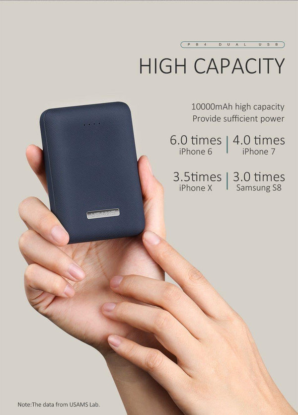Planet Gates Business Black USAMS Ultra-mini Light 10000mah Power Bank Dual USB Portable Powerbank 5V 2A Fast Phone External Battery for iPhone X~5 Samsung