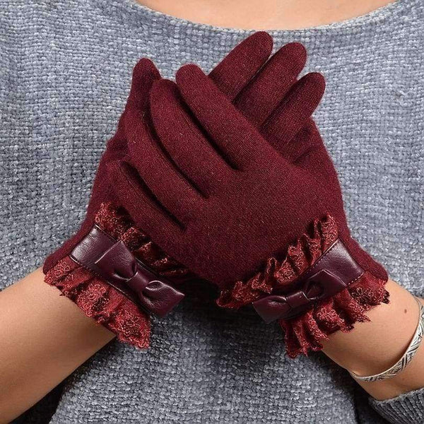 Planet Gates [BYSIFA] Ladies Pink Rabbit Hair Wool Mittens Gloves Fashion Women Gloves Elegant Lace Embroidery Bow Tie Thick Warm Soft Gloves