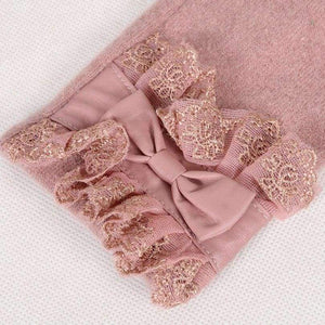 Planet Gates [BYSIFA] Ladies Pink Rabbit Hair Wool Mittens Gloves Fashion Women Gloves Elegant Lace Embroidery Bow Tie Thick Warm Soft Gloves