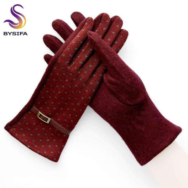 Planet Gates [BYSIFA] Navy blue Wool Mittens Gloves Trendy Winter Women Thick Cashmere Gloves Fashion Dot Elegant Female Warm Thick Golves