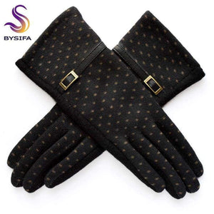 Planet Gates [BYSIFA] Navy blue Wool Mittens Gloves Trendy Winter Women Thick Cashmere Gloves Fashion Dot Elegant Female Warm Thick Golves