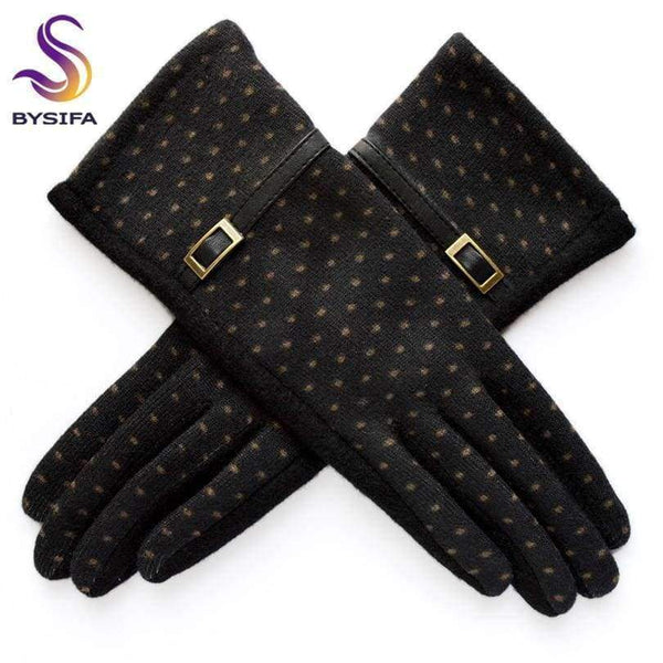 Planet Gates [BYSIFA] Navy blue Wool Mittens Gloves Trendy Winter Women Thick Cashmere Gloves Fashion Dot Elegant Female Warm Thick Golves