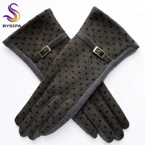 Planet Gates [BYSIFA] Navy blue Wool Mittens Gloves Trendy Winter Women Thick Cashmere Gloves Fashion Dot Elegant Female Warm Thick Golves