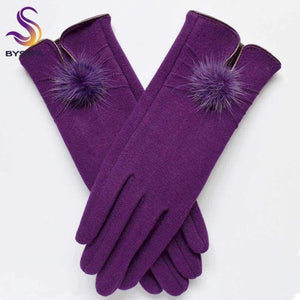 Planet Gates [BYSIFA] Women Mink ball Wool Gloves Fashion Opening Design Winter Ladies Gloves New Trendy Elegant Soft Black Mittens Gloves