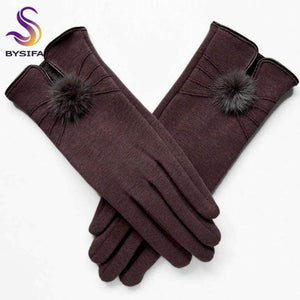 Planet Gates [BYSIFA] Women Mink ball Wool Gloves Fashion Opening Design Winter Ladies Gloves New Trendy Elegant Soft Black Mittens Gloves