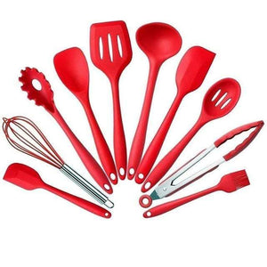 10/11/12/13 PCS Kitchen Utensils Set Red Cooking Utensils Set Silicone Kitchen Tools Gadgets Wooden Spatula Set with Holder box