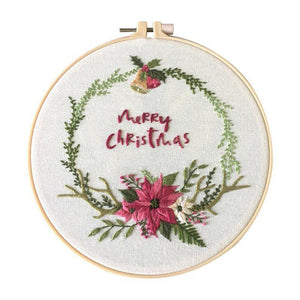 Planet Gates C / 20*20cm Christmas DIY Embroidery Starter Kit With Xmas Themed Pattern Embroidery Hoop Cotton Linen Cloth Thread Needlework Sewing Craft