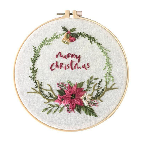 Planet Gates C / 20*20cm Christmas DIY Embroidery Starter Kit With Xmas Themed Pattern Embroidery Hoop Cotton Linen Cloth Thread Needlework Sewing Craft