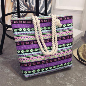 Planet Gates C / 42X10X35 Summer Women Canvas bohemian style strip Shoulder Beach Bag Female Casual Tote Shopping Big Bag floral Messenger Bags