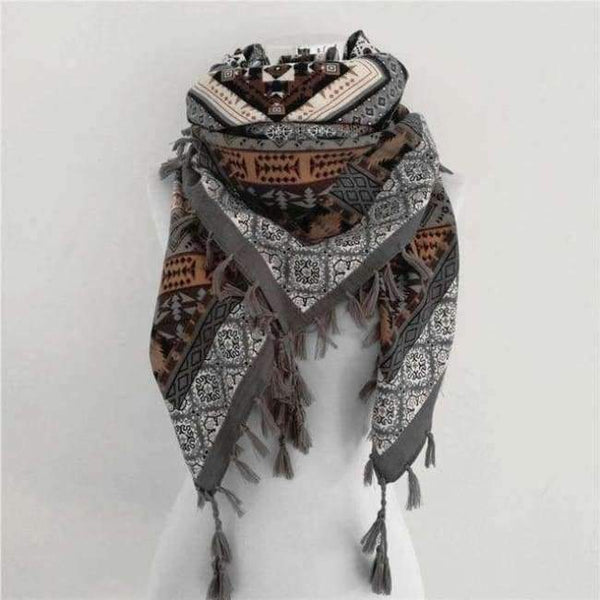 Planet Gates C Grey and Brown Bandana new fashion woman Scarf square scarves Printed Women Wraps Winter autumn ladies shawl Luxury Brand tassel scarf
