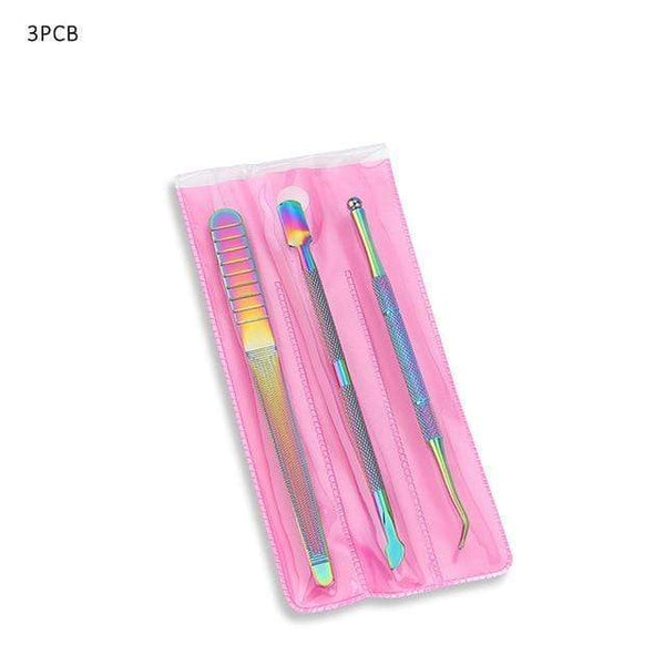 Planet Gates C Multi-Type Rainbow Stainless Steel Nail Art Tools Cuticle Pusher Dead Skin Fork Gel Remover Nipper Tweezer Pedicure Manicure Set