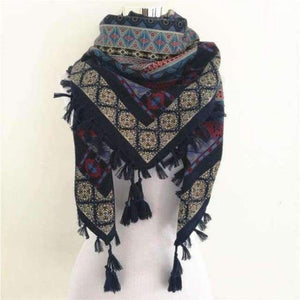 Planet Gates C Navy and Beige Bandana new fashion woman Scarf square scarves Printed Women Wraps Winter autumn ladies shawl Luxury Brand tassel scarf
