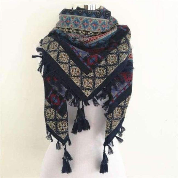 Planet Gates C Navy and Beige Bandana new fashion woman Scarf square scarves Printed Women Wraps Winter autumn ladies shawl Luxury Brand tassel scarf