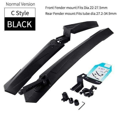 Planet Gates C Normal Black Quick Release Mountain Bike Fenders 2PCS Front Rear Cycling Bike Mudguard Wing 24 26 27.5 29 inch MTB Bicycle Fender