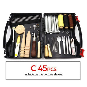 Planet Gates C set 45PCS DIY Professional Leather Craft Tools Kit Hand Sewing Stitching Punch Carving Work Saddle Groover Set Accessories DIY Tool Box