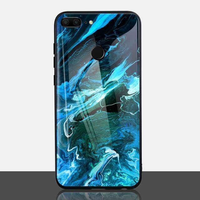Planet Gates TOMKAS Agate Marble Phone Case for Huawei P20 Lite Case on Honor 9 Lite Soft Edge PC+Glass Back Cover Case on for Huawei P Smart