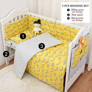 Planet Gates C Yellow Fox 3pcs/set Cotton Bedding Set, Fashion Cactus/Flamingo/Fox Pattered Cotton Crib Sets(Duvet Cover+ Pillowcase+Flatsheet)