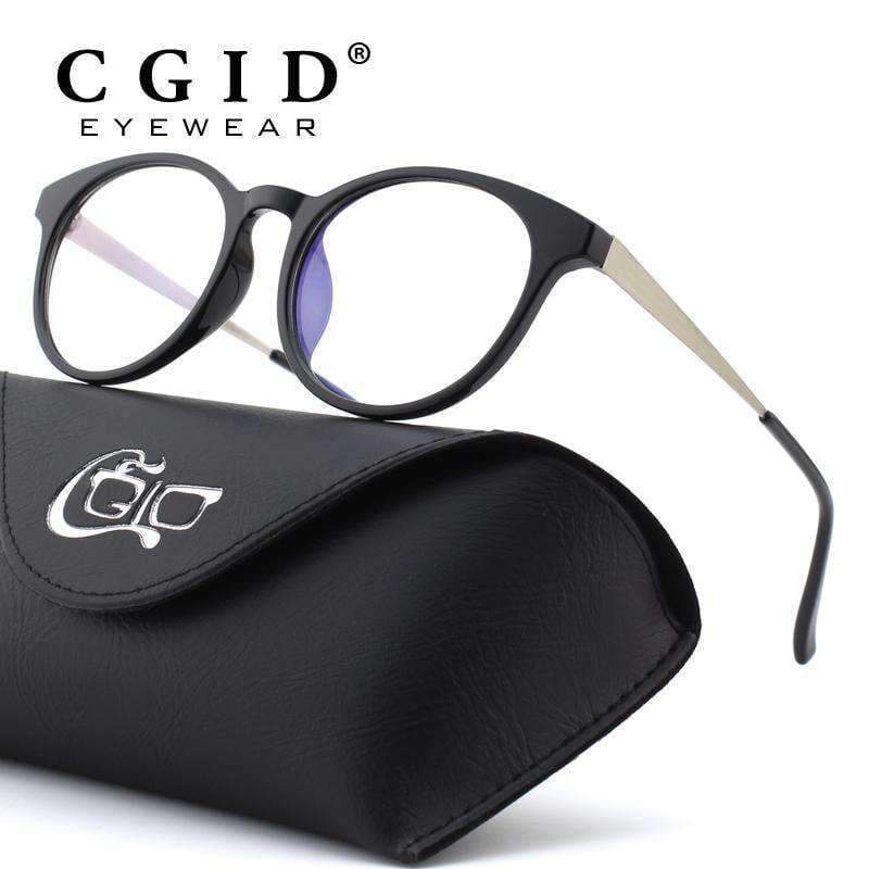 Planet Gates C01 Glossy Black B1 CGID TR90 Computer Glasses Anti Blue Light Radiation Optical Print Glasses Round Black Eyewear Frame PC Glass Men & Women CT28