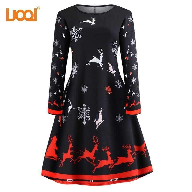 Planet Gates c064 / XXL Vintage Dresses Women Casual Elegant Office Work Christmas Dress Retro Hepburn O-neck Long Sleeve Swing Party Dress Plus Size