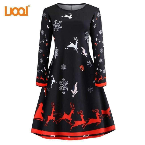 Planet Gates c064 / XXL Vintage Kjoler Kvinder Casual Elegant Kontorarbejde Julekjole Retro Hepburn O-hals Langærmet Swing Festkjole Plus Size