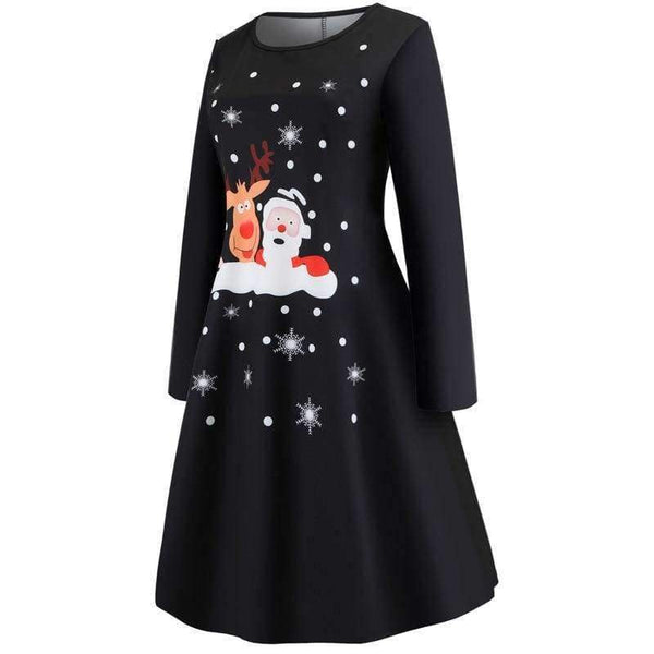 Planet Gates c064 / XXL Vintage Kjoler Kvinder Casual Elegant Kontorarbejde Julekjole Retro Hepburn O-hals Langærmet Swing Festkjole Plus Size