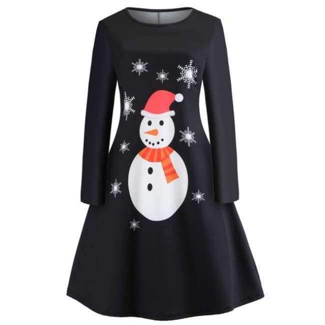 Planet Gates c064 / XXL Vintage Dresses Women Casual Elegant Office Work Christmas Dress Retro Hepburn O-neck Long Sleeve Swing Party Dress Plus Size