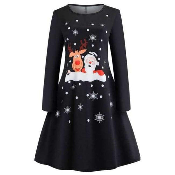 Planet Gates C066 / XXL Vintage Kjoler Kvinder Casual Elegant Kontorarbejde Julekjole Retro Hepburn O-hals Langærmet Swing Festkjole Plus Size