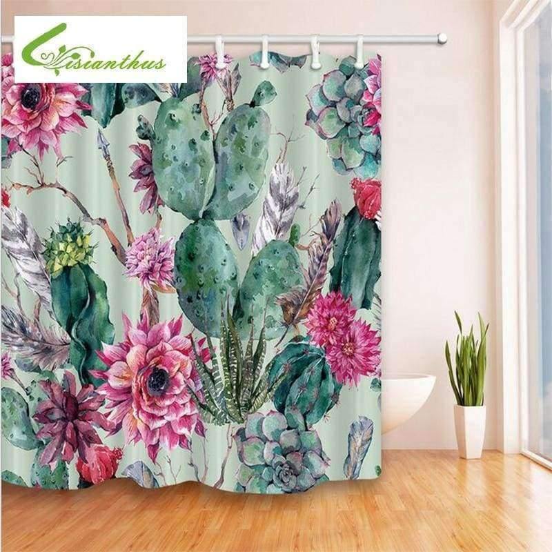Planet Gates C1 / 180X180CM Flower Green Plant Shower Curtain Waterproof Mildewproof Bathroom Curtain Polyester Thickened Bathroom Products With Hook