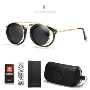 Planet Gates C1 / Black Hard Case Retro Steampunk Round Clip On Sunglasses Men Women Double Layer Removable Lens Baroque Carved Legs Glasses UV400  With Box