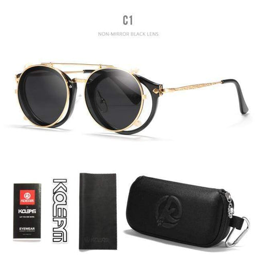 Planet Gates C1 / Black Hard Case Retro Steampunk Round Clip On Sunglasses Men Women Double Layer Removable Lens Baroque Carved Legs Glasses UV400  With Box