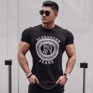 Men Casual Fashion Print T-shirts Gyms Fitness Short Sleeve Cotton Slim T Shirt Male O-Neck Tee Tops Brand Clothing