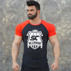 Men Fitness Bodybuilding Cotton T-shirt Gyms Workout Skinny Patchwork T Shirt Summer Male Casual Fashion Jogger Tee Tops Apparel
