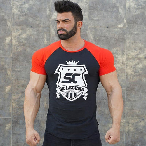 Men Fitness Bodybuilding Cotton T-shirt Gyms Workout Skinny Patchwork T Shirt Summer Male Casual Fashion Jogger Tee Tops Apparel