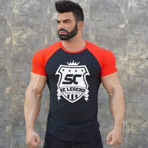 Men Fitness Bodybuilding Cotton T-shirt Gyms Workout Skinny Patchwork T Shirt Summer Male Casual Fashion Print Tee Tops Clothing