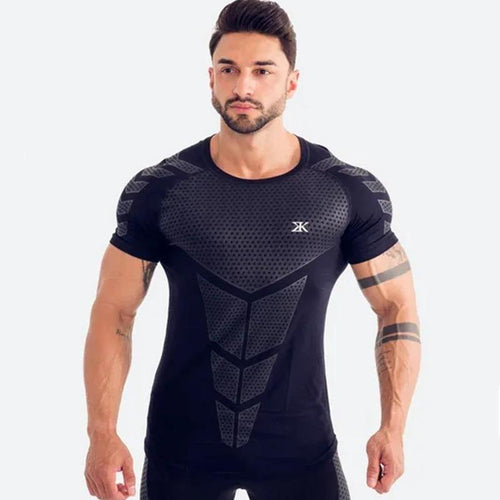 Men Fitness Bodybuilding Skinny T-shirt Short Sleeve Compression Quick Dry Shirts Male Summer Gyms Workout Tee Tops Clothing