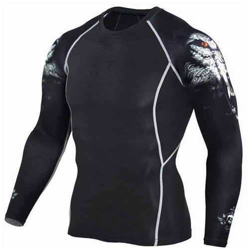 Men Long Sleeve T-shirt Man Compression Polyester Skinny Skull Print T Shirt Male Gyms Fitness Workout Jogger Tees Tops Clothing