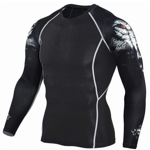 Mens Skinny Long Sleeve T-shirt Compression Elasticity Polyester Print T Shirt Male Gyms Fitness Bodybuilding Jogger Tees Tops