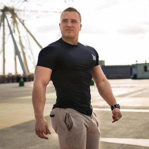 Superelastic Quick dry t shirt Mens Gyms Fitness Bodybuilding T-shirt Skinny Tee shirt Tops Summer Male Jogger Workout Clothing