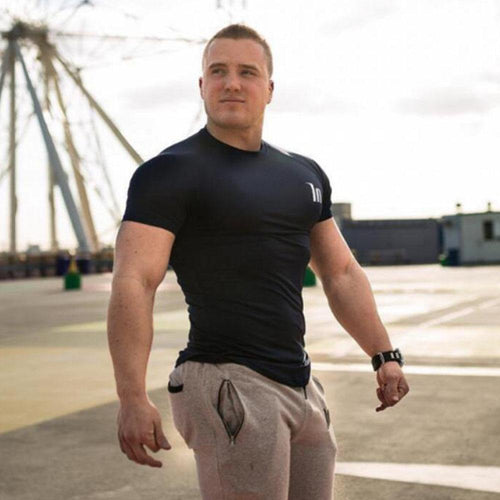 Superelastic Quick dry t shirt Mens Gyms Fitness Bodybuilding T-shirt Skinny Tee shirt Tops Summer Male Jogger Workout Clothing