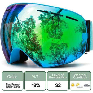 Planet Gates C10 Blue Green / China Ski Goggles,Winter Snow Sports Snowboard Goggles with Anti-fog UV Protection for Men Women Youth Snowmobile Skiing Skating mask